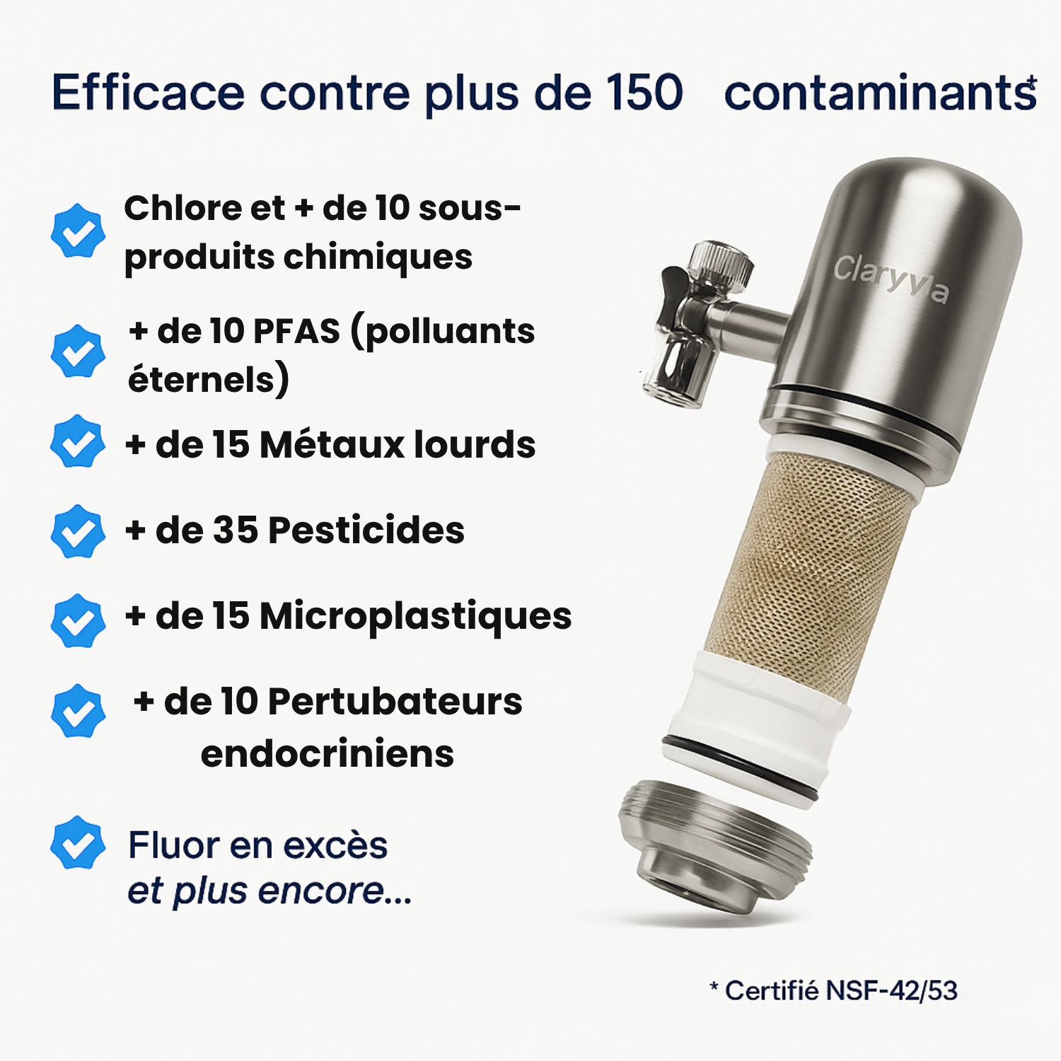 Claryvia® – Filtre Robinet Inox + 1 An de Cartouches Incluses